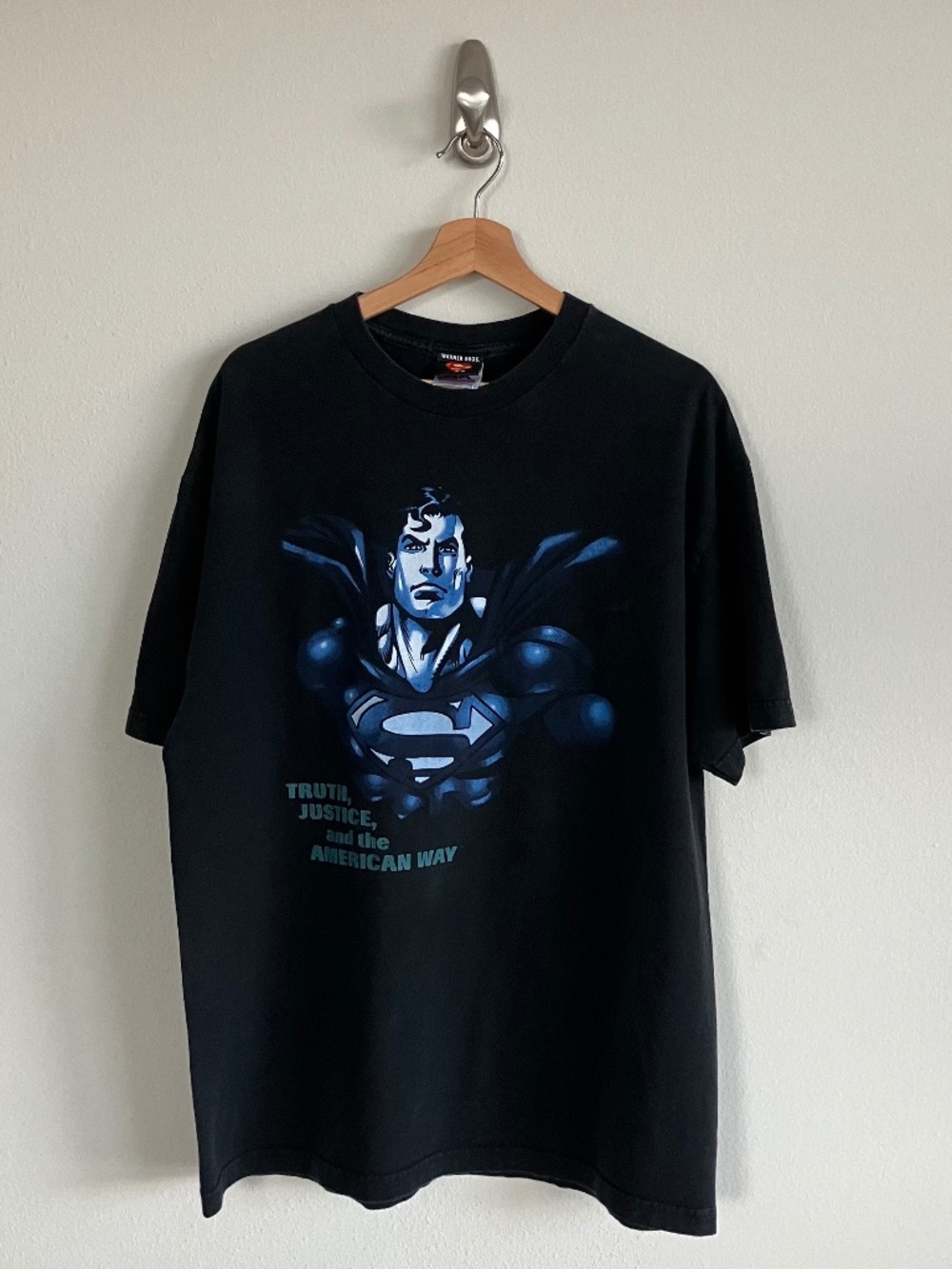 Vintage Superman Warner Bros Movie Promo Black Tee Excellent Condition